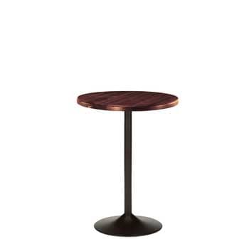 Brookside has a classic high-boy design with a round, wooden top finished in a rich Black Cherry and set on a sleek stand in Matte Black.