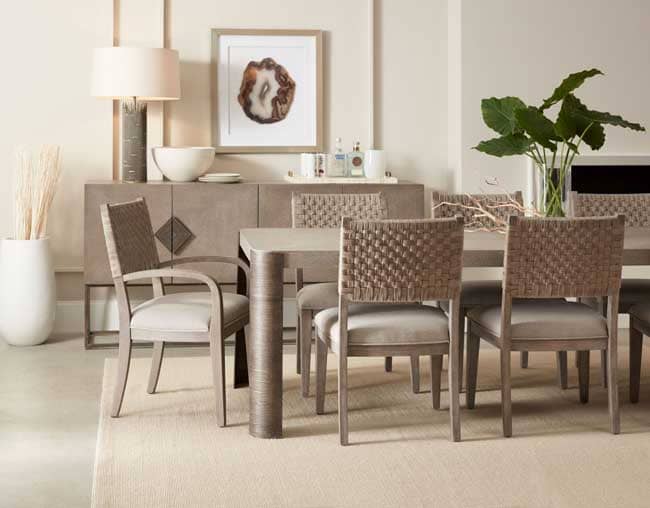 The collection features three distinctive looks that come together through the creative use of mixed materials. Pictured above is their Dining Room Collection