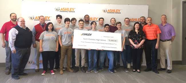 Ashley awarded the North Pontotoc High School Robotics Team a sponsorship check of $3,393. In September of this year, the team competed against 23 teams from across the state at the MS BEST Robotics Competition and placed 5th.