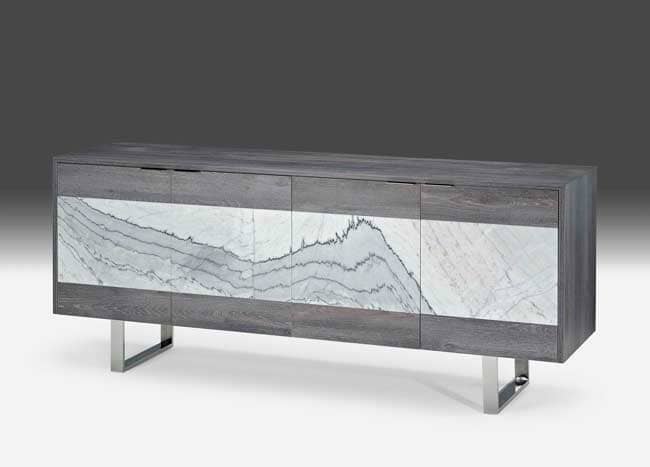 The SOHO buffet features a new grey finish with the WHITE WOW marble. 
