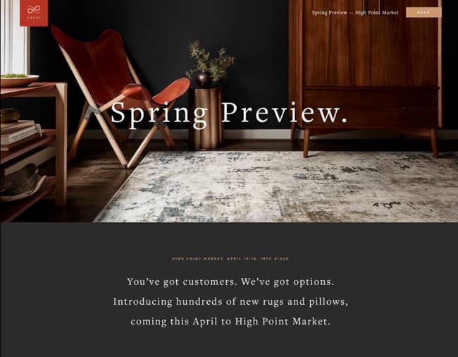 The new landing page highlights some of Loloi’s rug and pillow collections that buyers and designers can expect to see in April.