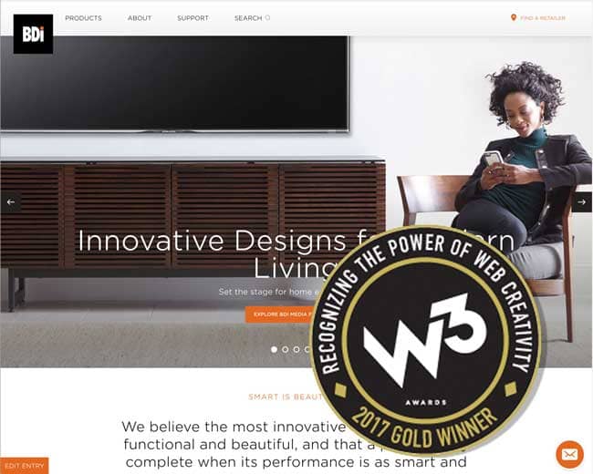 BDI’s website was awarded with a 2017 Gold Award from W3 in the category of Visual Appeal-Experience.