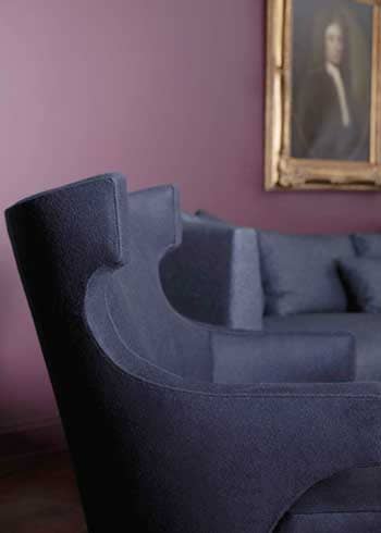 Philip Gorrivan Collection. On Sofa: Calhoun in Empire Blue; On Chair: Preble in Empire Blue.