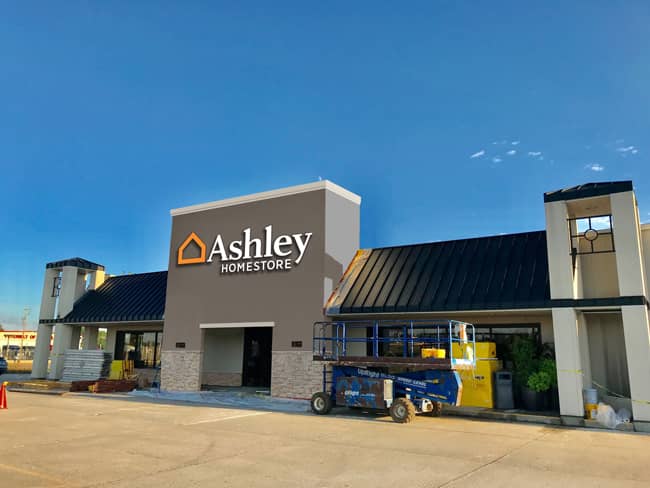 Artist rendering depicts the exterior entrance of what the new Ashley HomeStore opening in Norfolk in November may look like once construction is completed.