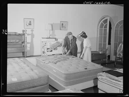 Selling mattresses at the Crowley Milner department store in Detroit, Michigan.
