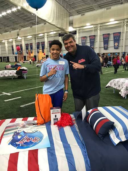 Ashley HomeStore, in conjunction with Ole Miss Athletics, provided 50 children in the Oxford, MS area with an entire bed set.