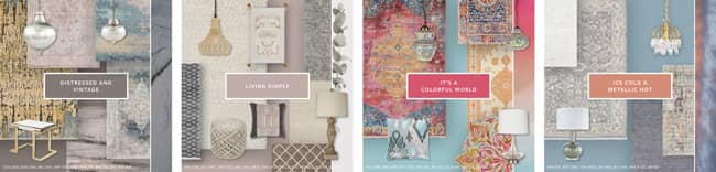 The emerging themes include: Distressed and Vintage Appeal, Living Simply, It’s a Colorful World, and Ice Cold &amp; Metallic Hot.