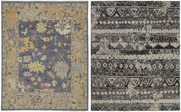 Rugs from the Karina (Left) and Paomar (Right) collections.