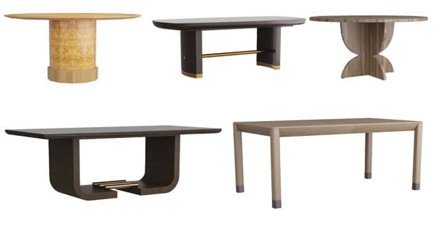 Pictured clockwise from top Left: Reuben, Pembroke, Redford, Springer and Ralston Dining Tables.